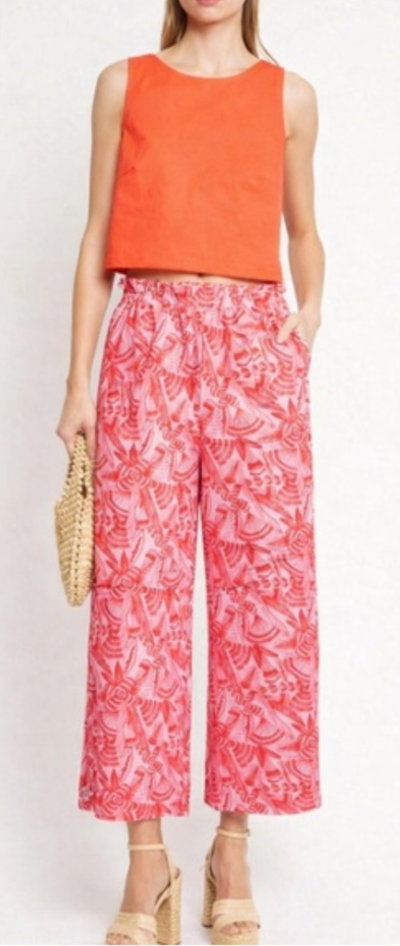 Kourt Wide Leg Tropical Print Pull On Cropped Pants